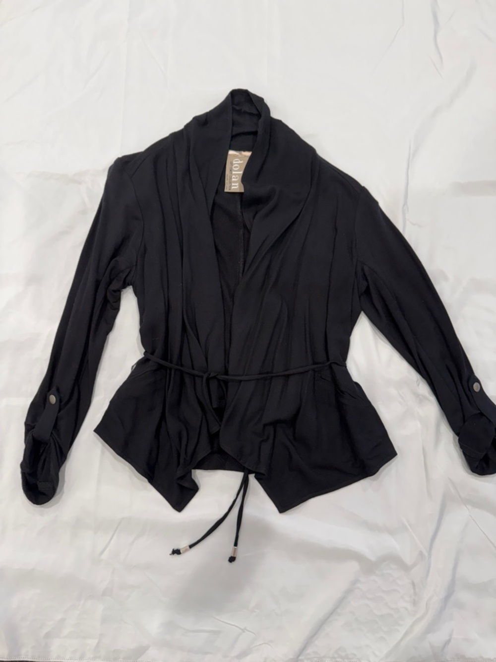 dolan Black Draped Tie-Waist Knit Blazer—Large